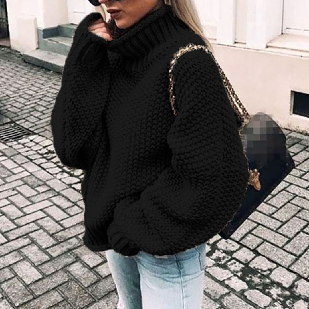 Damen Oversize Grobstrick-Rollkragenpullover für den Winter - Schwarz