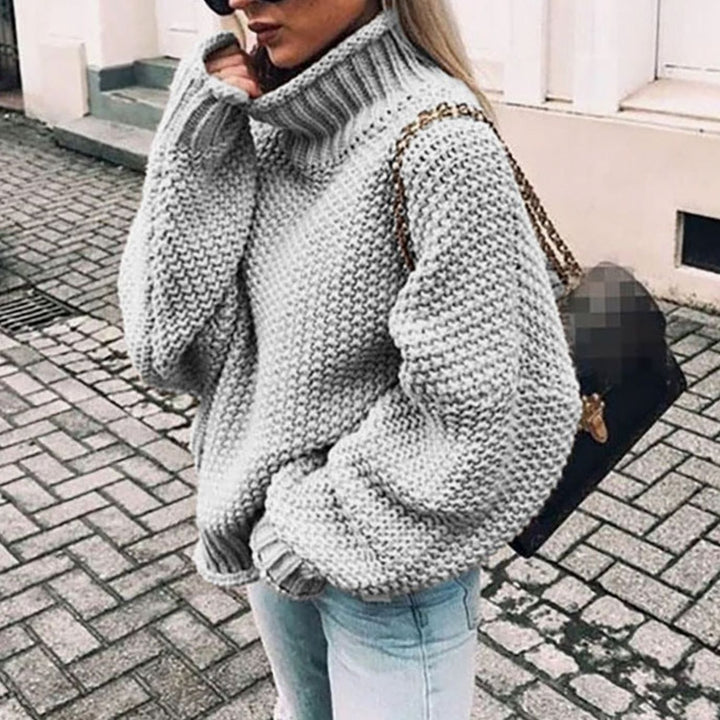Damen Oversize Grobstrick-Rollkragenpullover für den Winter - Grau