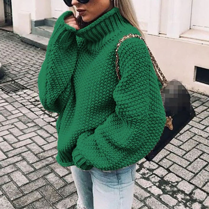 Damen Oversize Grobstrick-Rollkragenpullover für den Winter - Grün