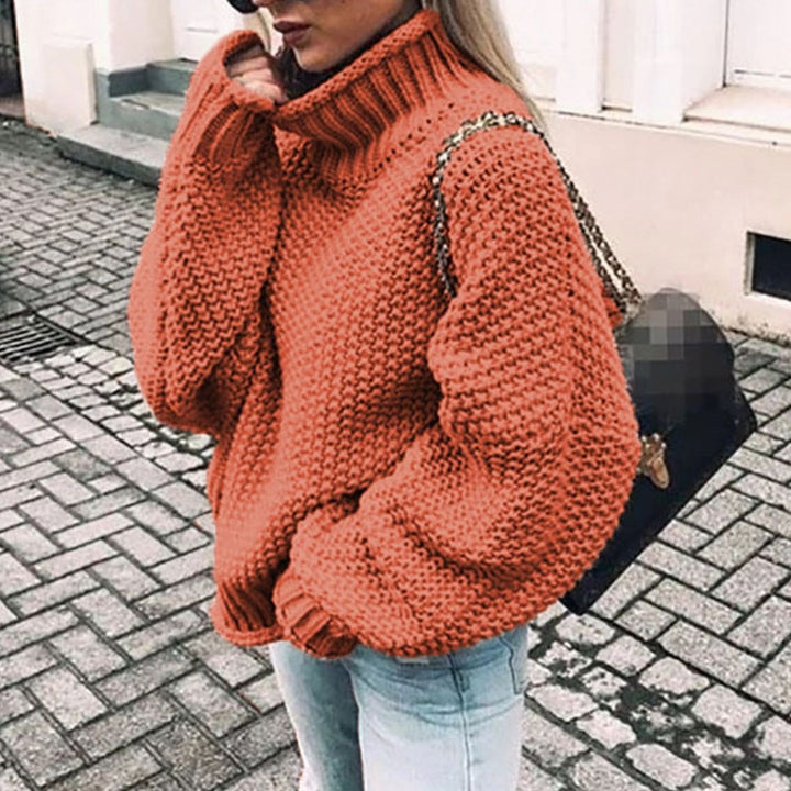 Damen Oversize Grobstrick-Rollkragenpullover für den Winter - Orange