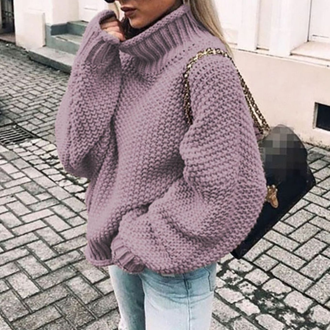 Damen Oversize Grobstrick-Rollkragenpullover für den Winter - Lila
