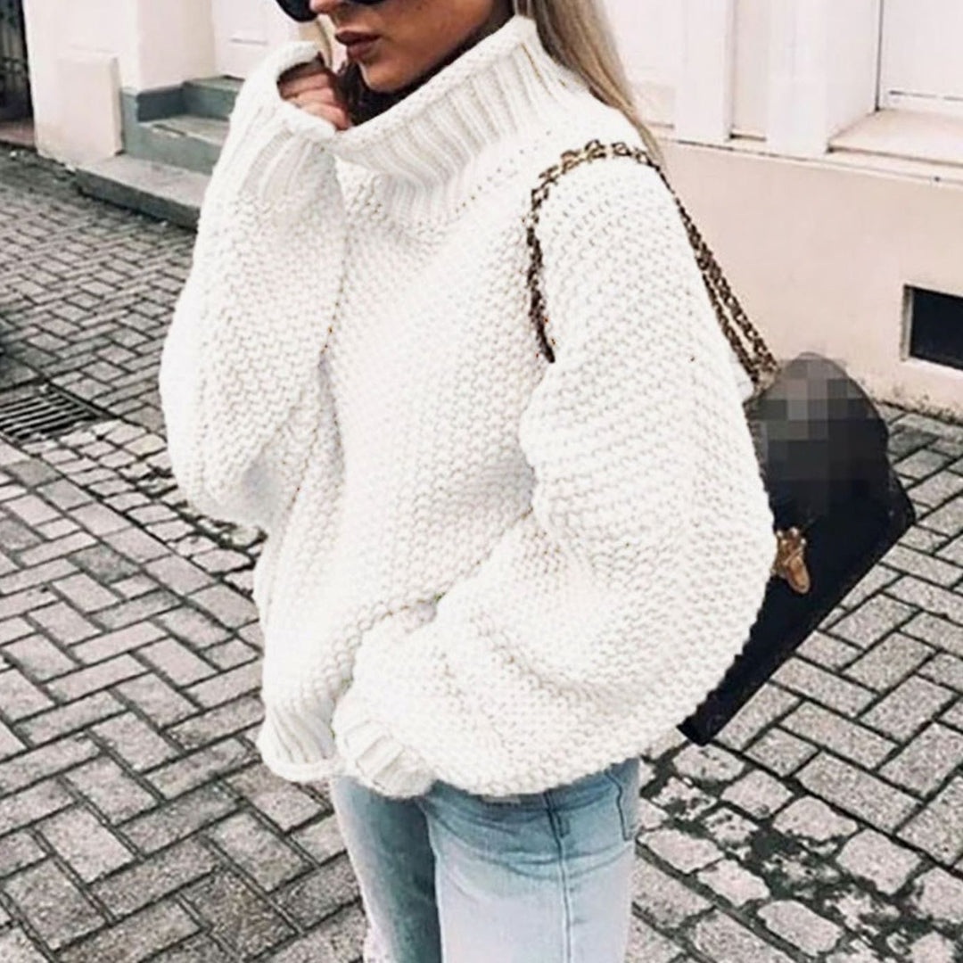Damen Oversize Grobstrick-Rollkragenpullover für den Winter