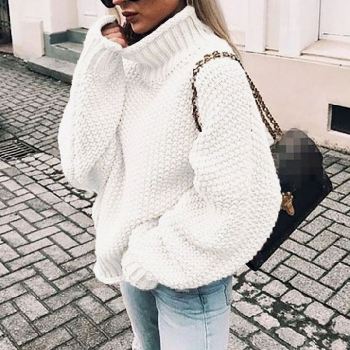 Damen Oversize Grobstrick-Rollkragenpullover für den Winter