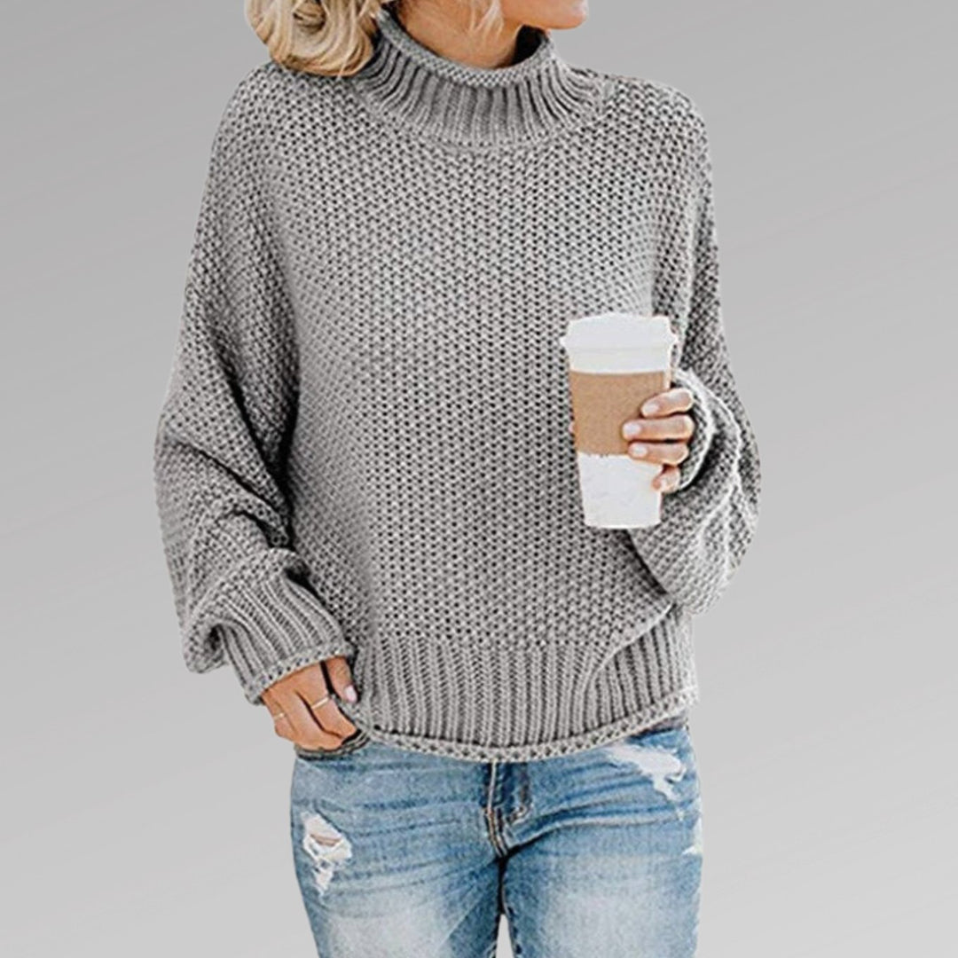 Damen Oversize Rollkragen Strickpullover für den Winter - Grau
