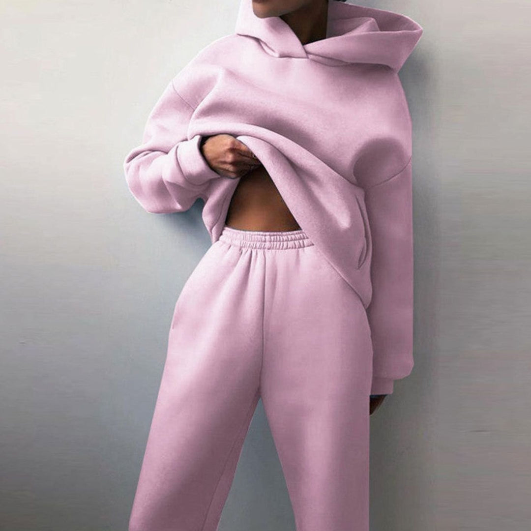 Damen Oversized Hoodie- und Jogginghose-Set High-Waist Streetwear - Rosa