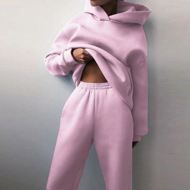 Damen Oversized Hoodie- und Jogginghose-Set High-Waist Streetwear - Rosa