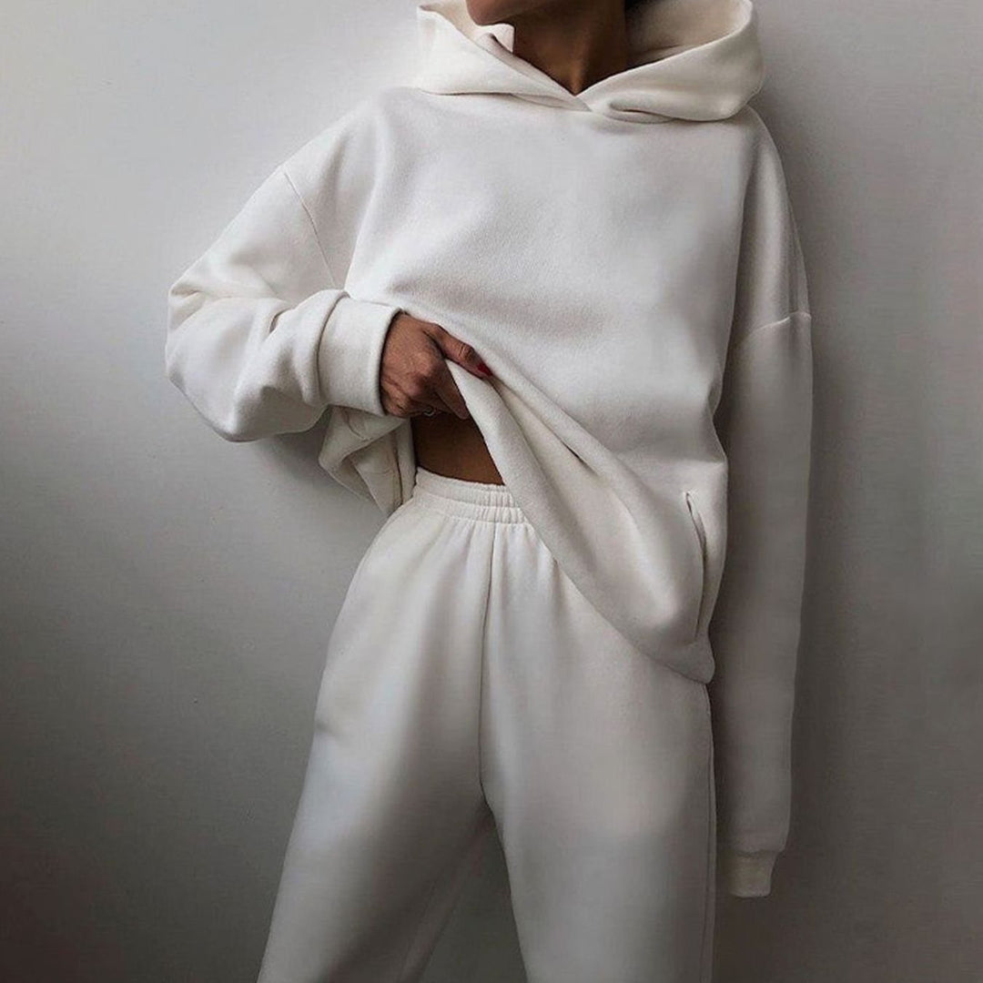 Damen Oversized Hoodie- und Jogginghose-Set High-Waist Streetwear - Weiß