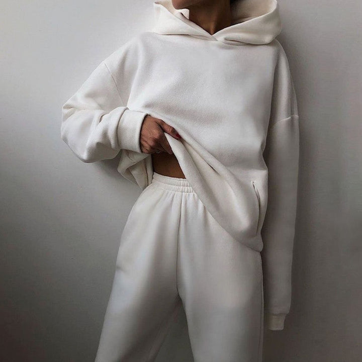 Damen Oversized Hoodie- und Jogginghose-Set High-Waist Streetwear - Weiß