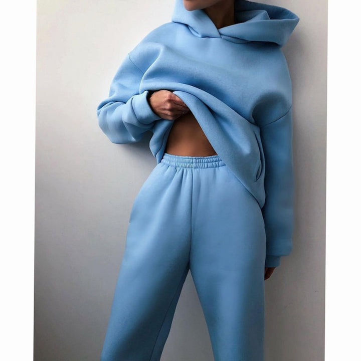 Damen Oversized Hoodie- und Jogginghose-Set High-Waist Streetwear - Blau
