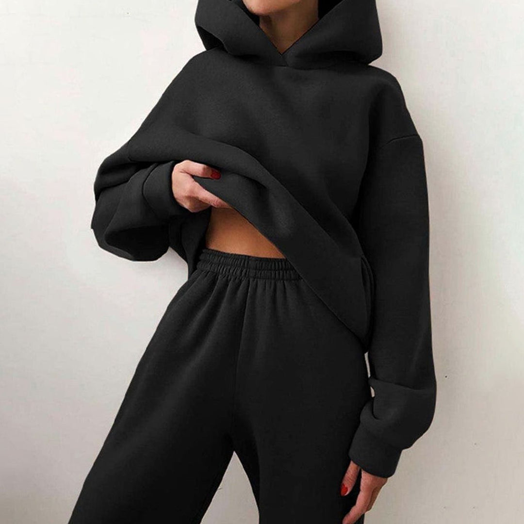 Damen Oversized Hoodie- und Jogginghose-Set High-Waist Streetwear - Schwarz