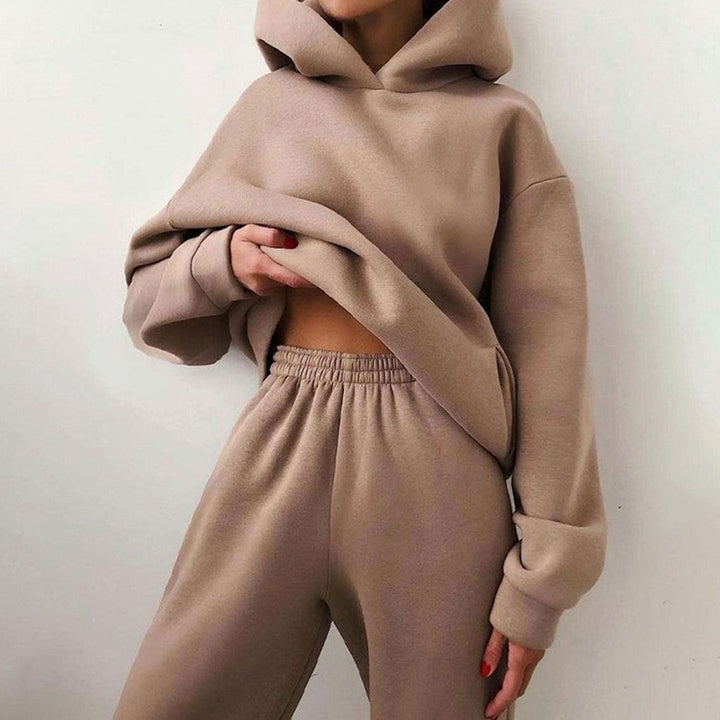 Damen Oversized Hoodie- und Jogginghose-Set High-Waist Streetwear - Khaki
