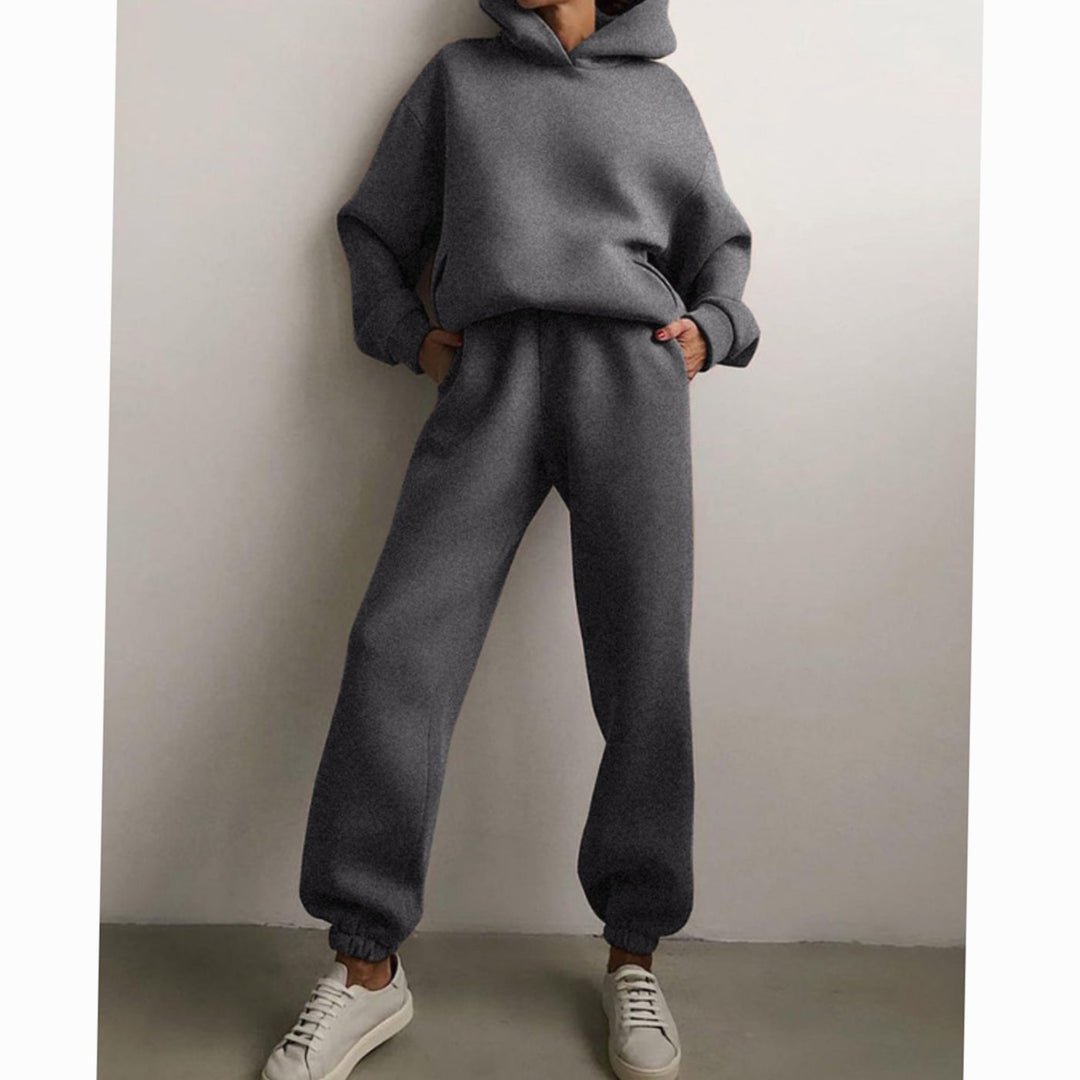 Damen Oversized Hoodie- und Jogginghose-Set High-Waist Streetwear - Dunkelgrau