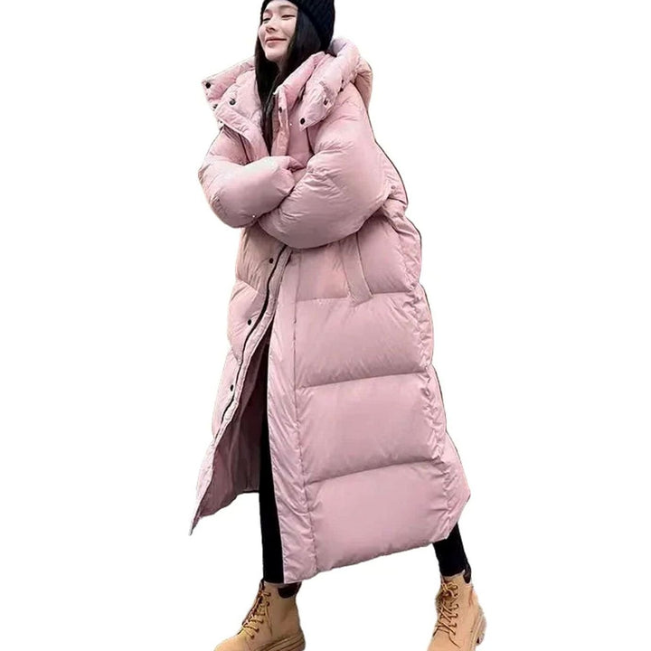 Damen Oversized Langer Kapuzen Puffer Mantel - Rosa