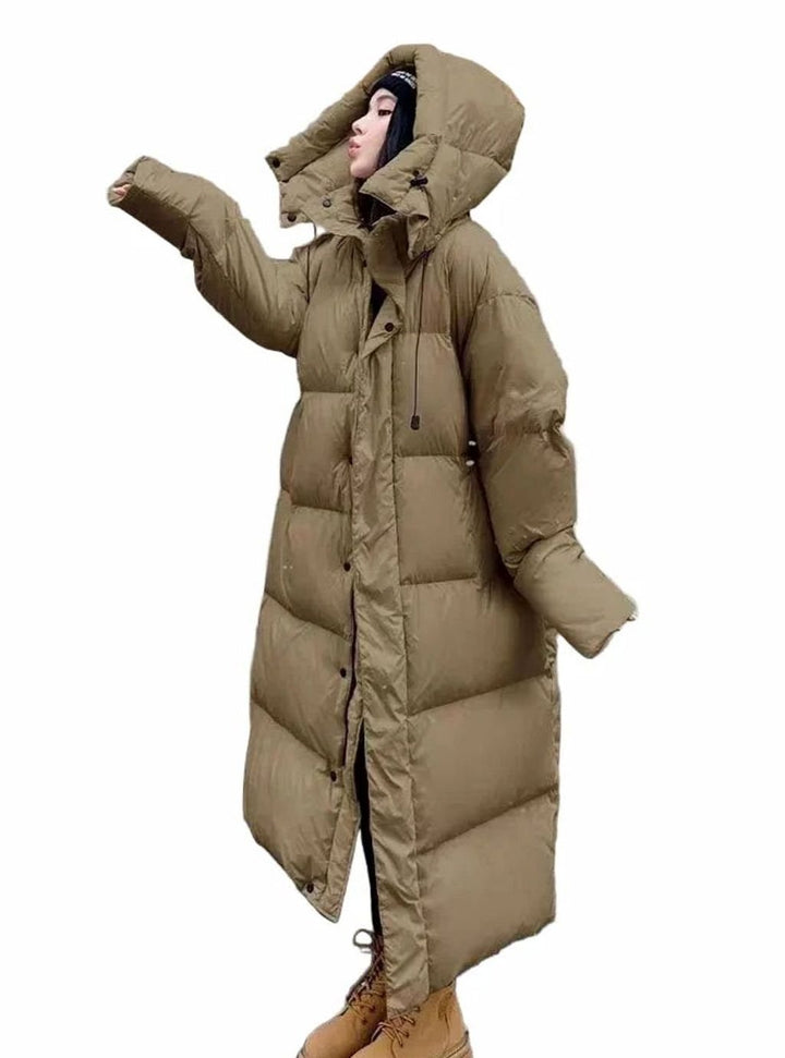 Damen Oversized Langer Kapuzen Puffer Mantel - Grün