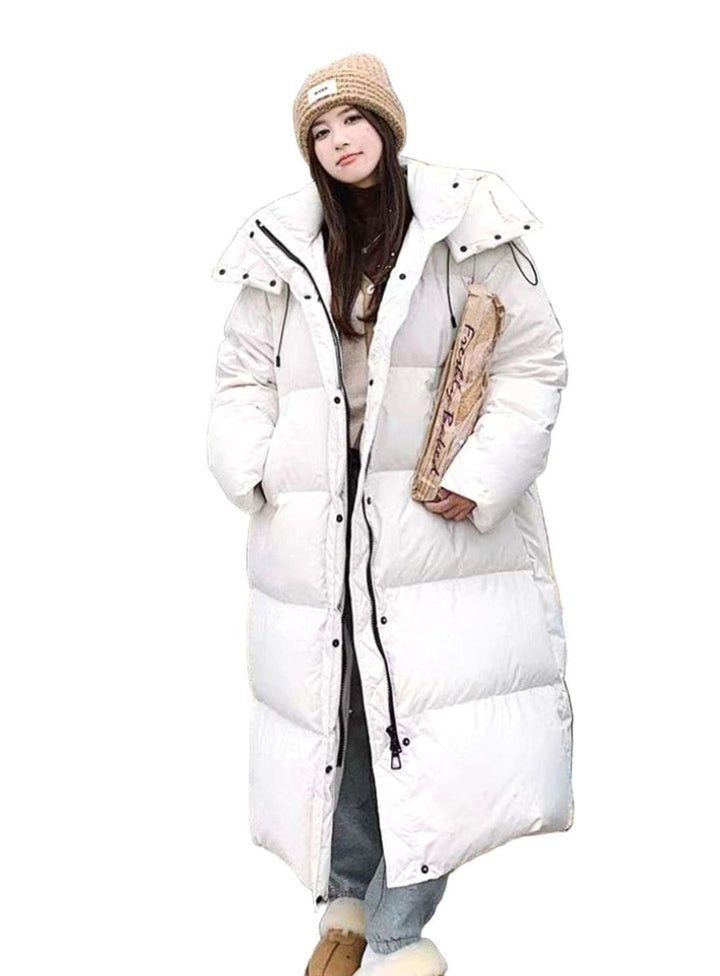 Damen Oversized Langer Kapuzen Puffer Mantel - Beige