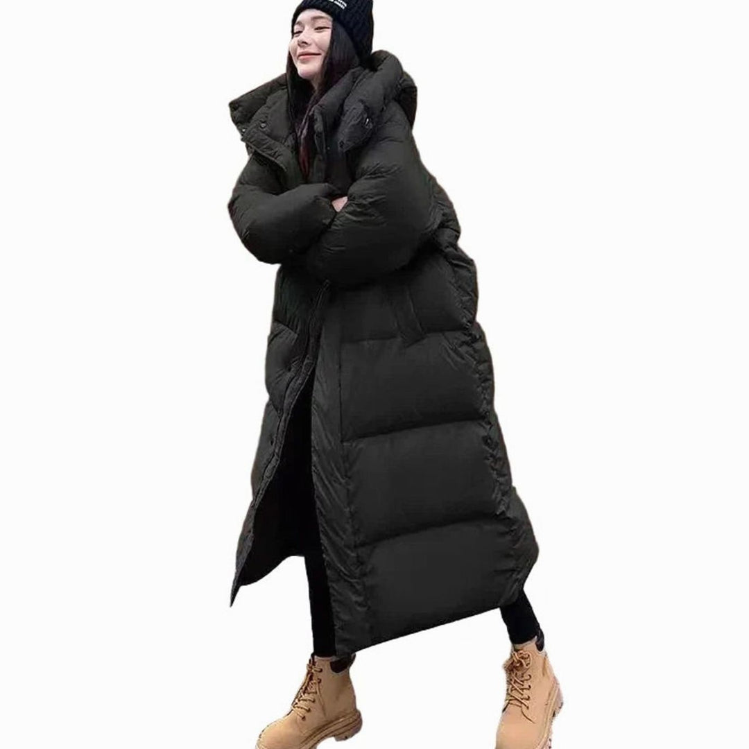 Damen Oversized Langer Kapuzen Puffer Mantel - Schwarz