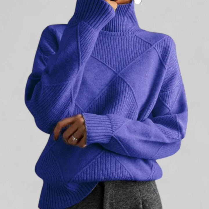 Damen Oversized Rollkragen Strickpullover mit Rautenmuster - Lila