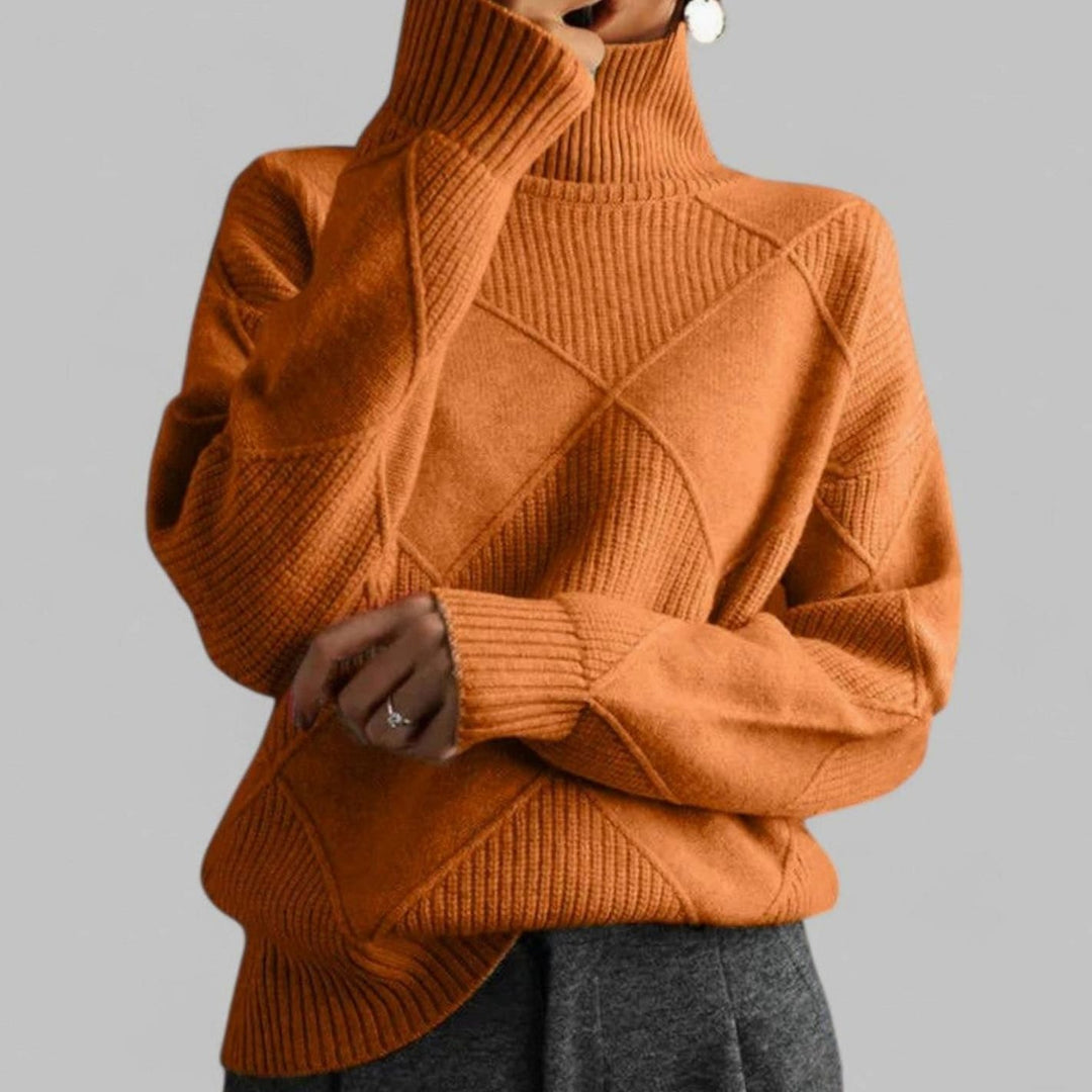 Damen Oversized Rollkragen Strickpullover mit Rautenmuster - Orange