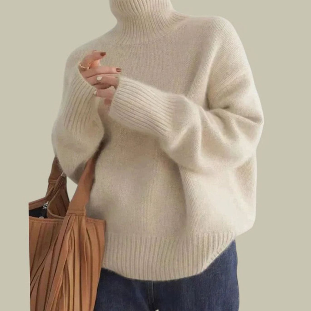 Damen Oversized Rollkragenpullover aus Merinowolle - Beige