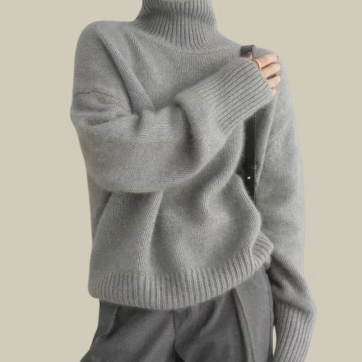 Damen Oversized Rollkragenpullover aus Merinowolle - Grau