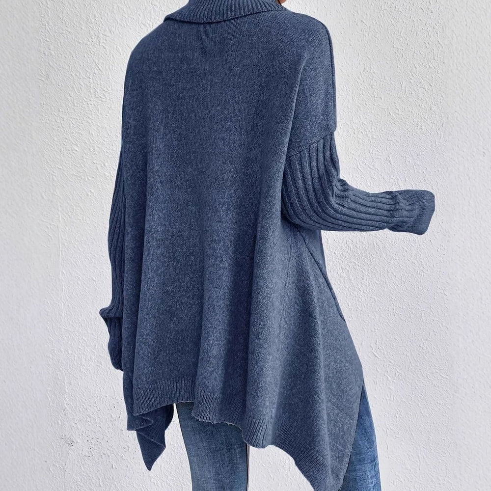 Damen Oversized Rollkragenpullover mit hohem Kragen asymmetrischem Saum