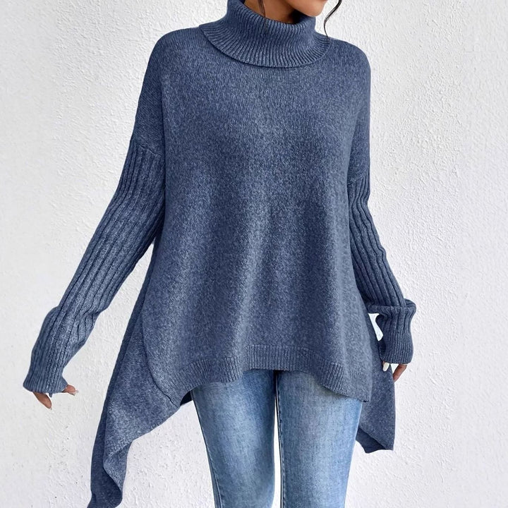 Damen Oversized Rollkragenpullover mit hohem Kragen asymmetrischem Saum