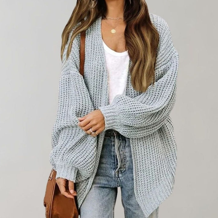 Damen Oversized Strickjacke offener Vorderseite Grobstrick - Grau