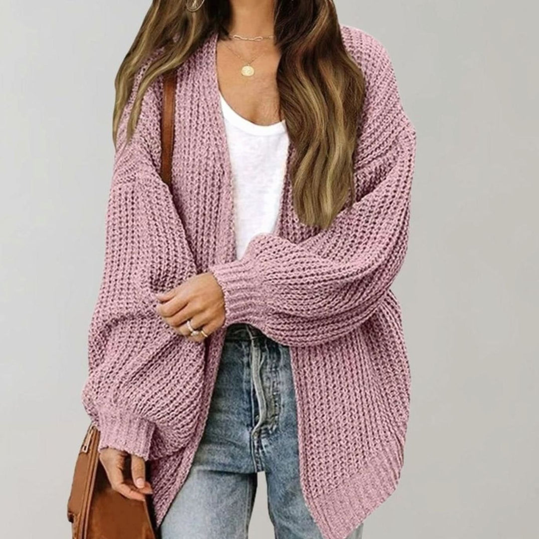 Damen Oversized Strickjacke offener Vorderseite Grobstrick - Rosa