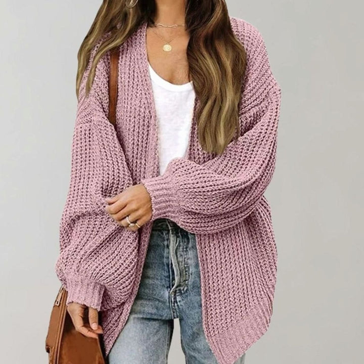 Damen Oversized Strickjacke offener Vorderseite Grobstrick - Rosa