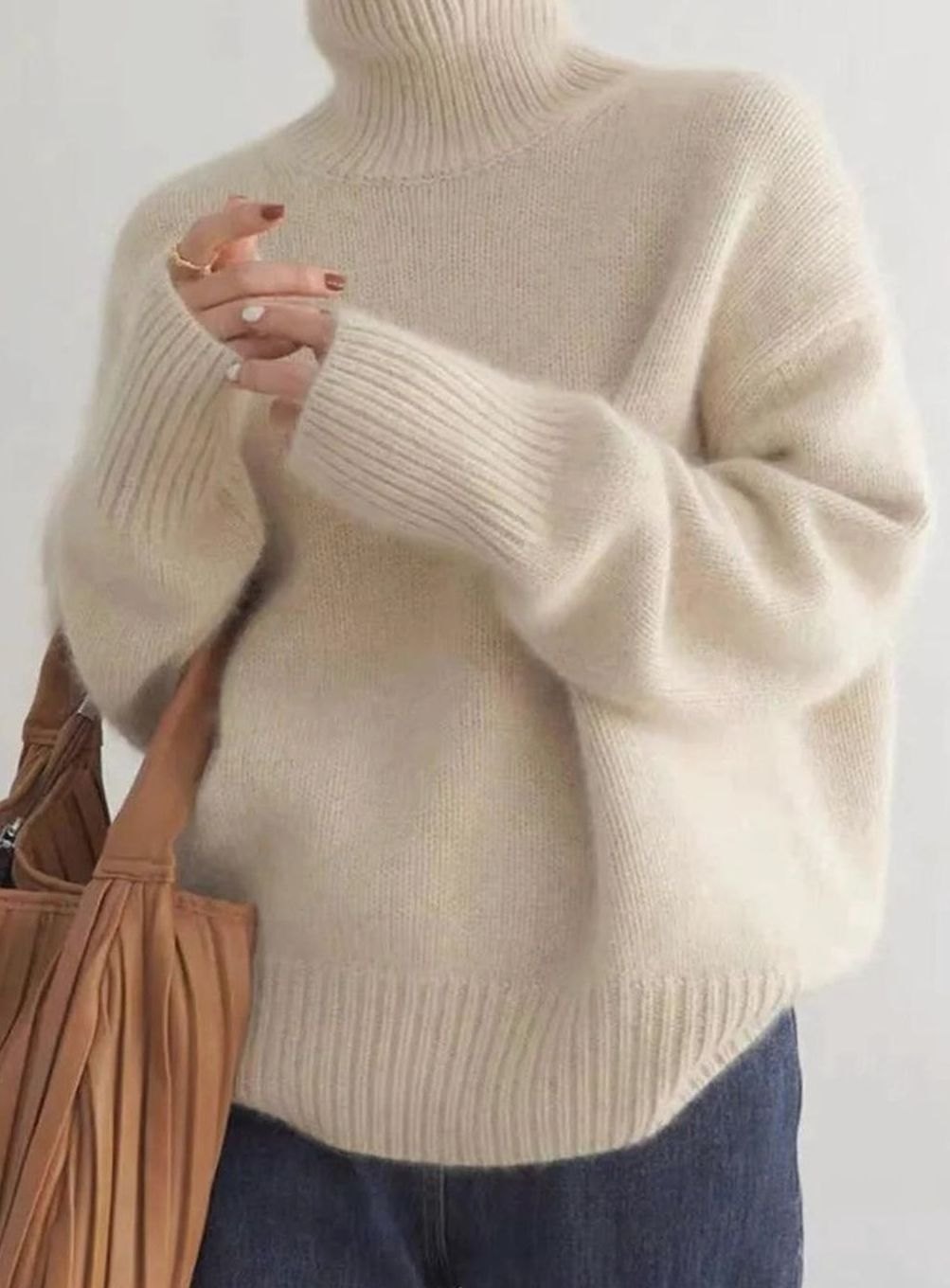 Damen Oversized Strickpullover mit hohem Kragen