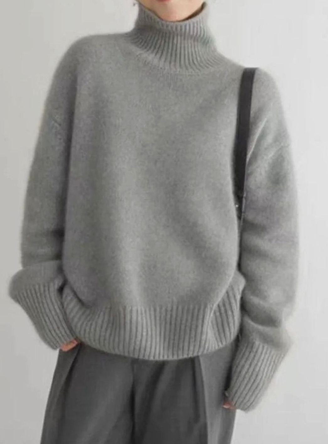 Damen Oversized Strickpullover mit hohem Kragen