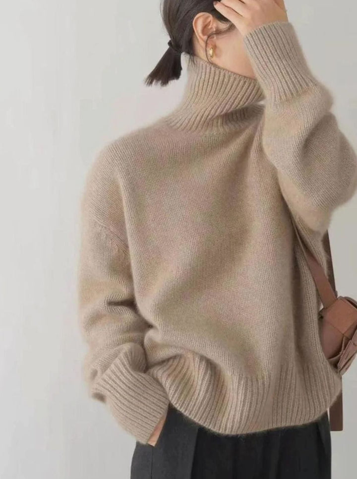Damen Oversized Strickpullover mit hohem Kragen