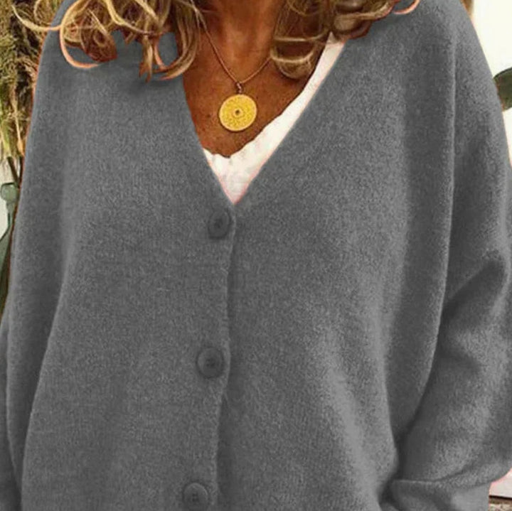 Damen Oversized V-Ausschnitt Strickjacke mit Knöpfen