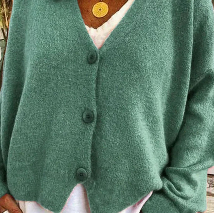Damen Oversized V-Ausschnitt Strickjacke mit Knöpfen - Grün