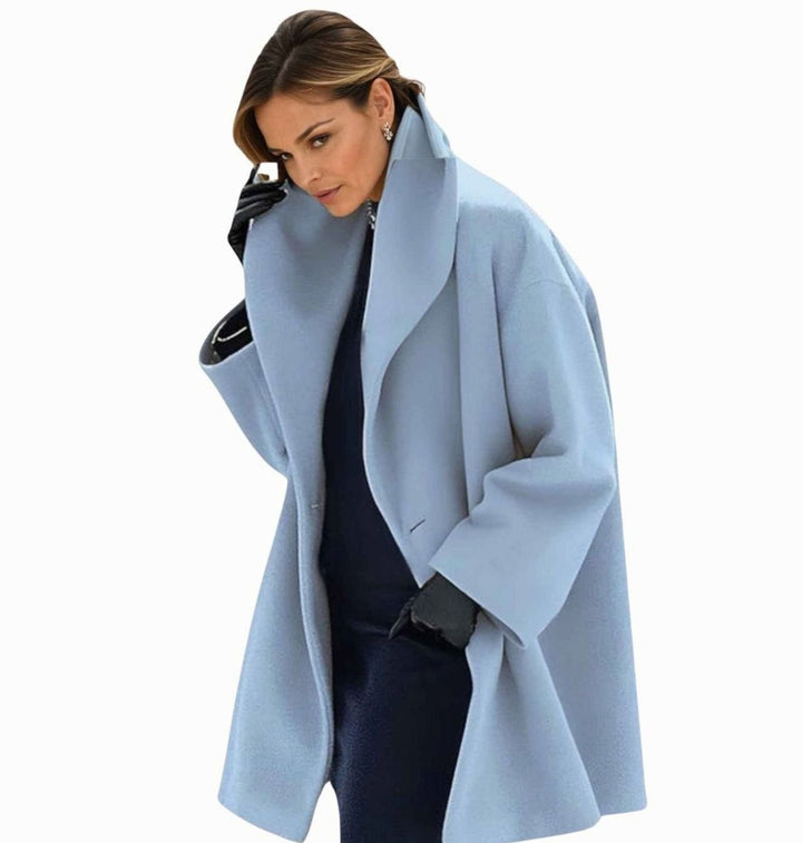 Damen Oversized Wintermantel modernen Stil Breiter Revers - Blau