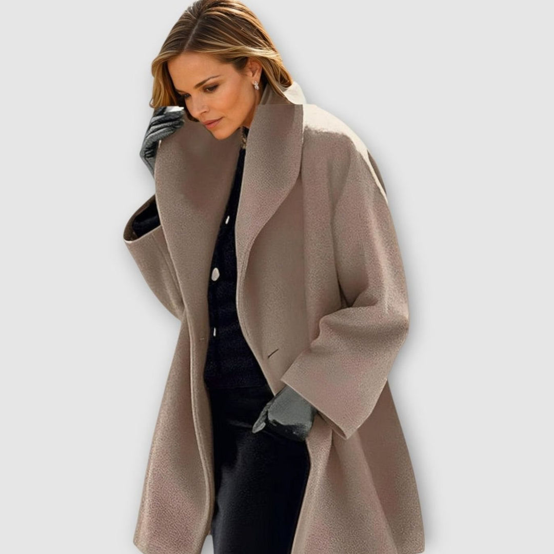 Damen Oversized Wintermantel modernen Stil Breiter Revers - Khaki