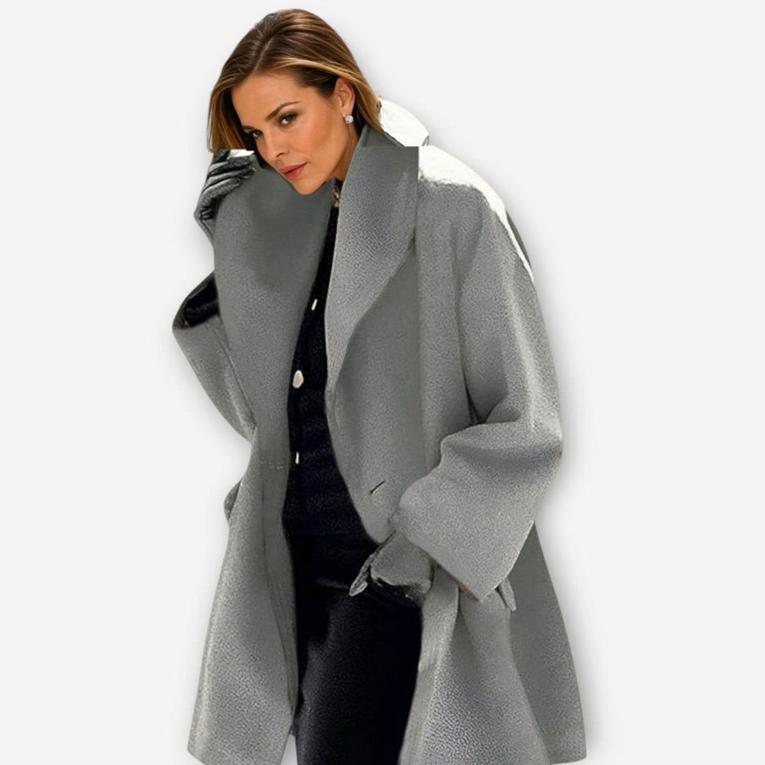 Damen Oversized Wintermantel modernen Stil Breiter Revers - Grau