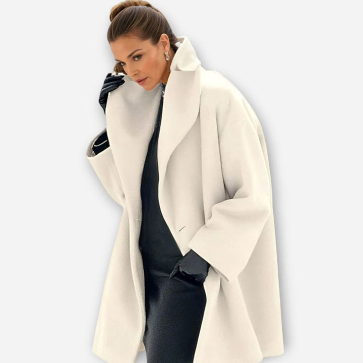 Damen Oversized Wintermantel modernen Stil Breiter Revers - Weiß