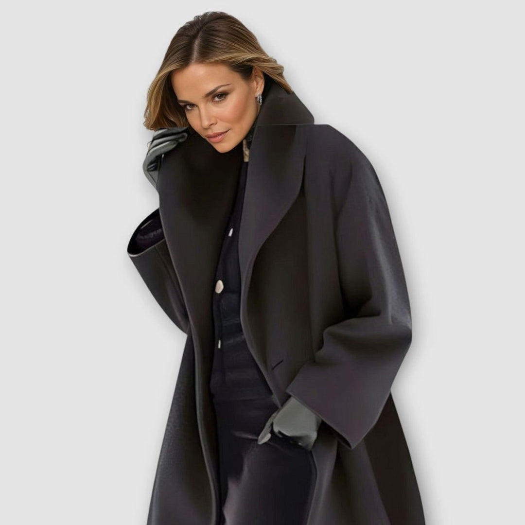 Damen Oversized Wintermantel modernen Stil Breiter Revers - Schwarz