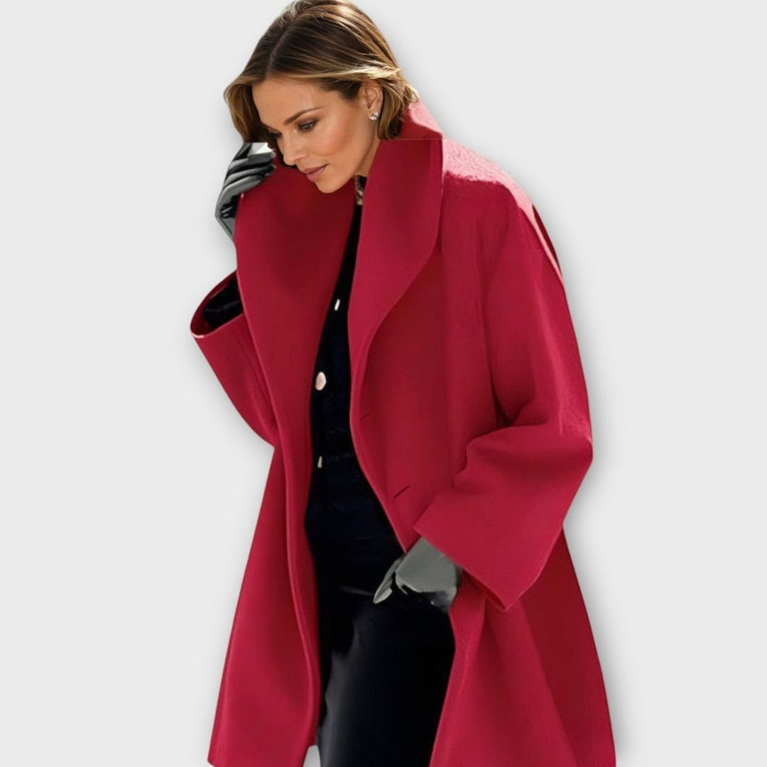 Damen Oversized Wintermantel modernen Stil Breiter Revers - Rot