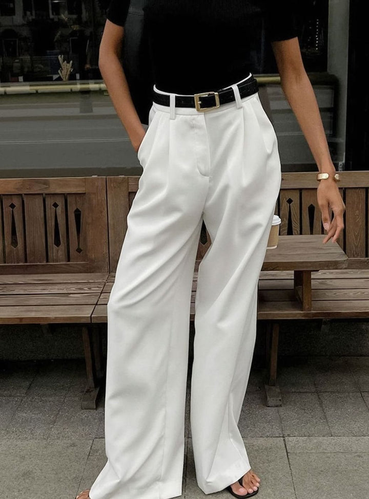 Damen Plissierte Weite-Hose mit Gürtel Hoher Taille
