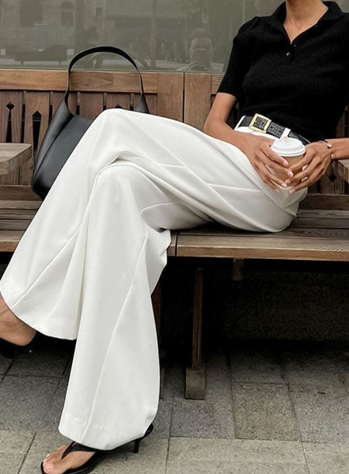 Damen Plissierte Weite-Hose mit Gürtel Hoher Taille