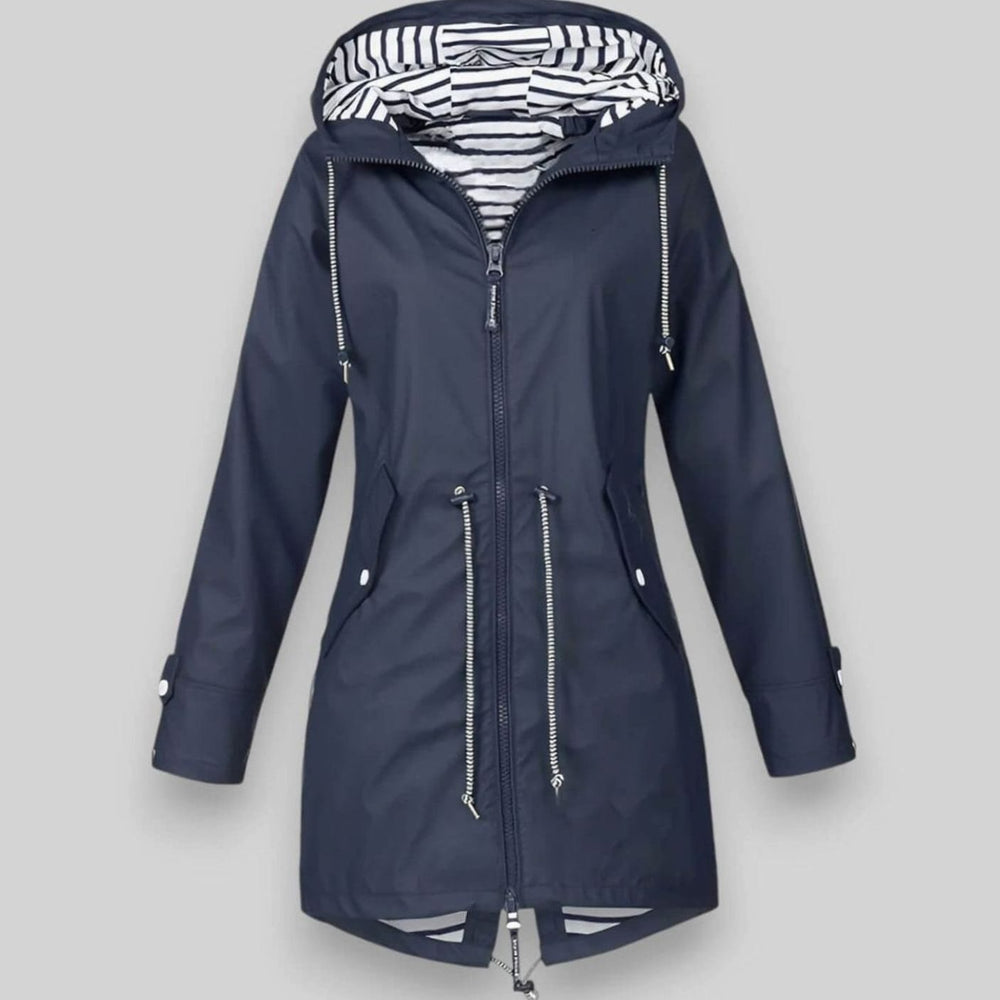 Damen Regenjacke mit Kapuze verstellbaren Kordeln Reißverschluss - Dunkelblau