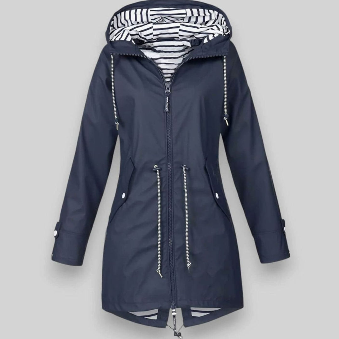 Damen Regenjacke mit Kapuze verstellbaren Kordeln Reißverschluss - Dunkelblau