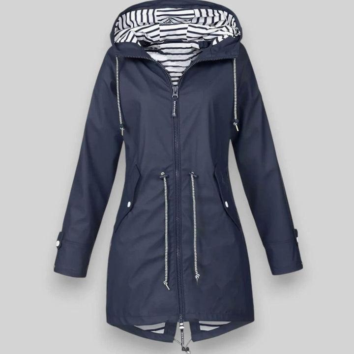 Damen Regenjacke mit Kapuze verstellbaren Kordeln Reißverschluss - Dunkelblau