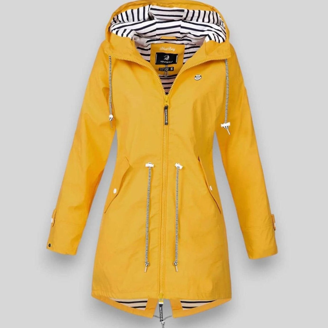 Damen Regenjacke mit Kapuze verstellbaren Kordeln Reißverschluss - Gelb