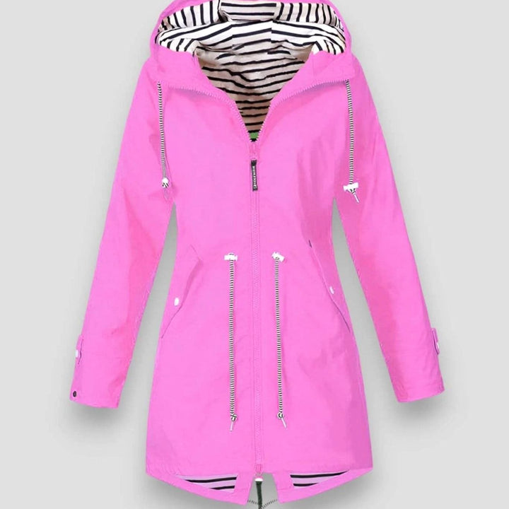 Damen Regenjacke mit Kapuze verstellbaren Kordeln Reißverschluss - Rosa