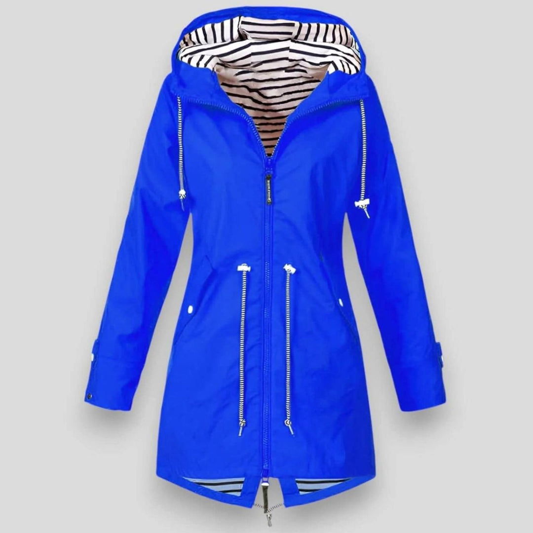 Damen Regenjacke mit Kapuze verstellbaren Kordeln Reißverschluss - Blau