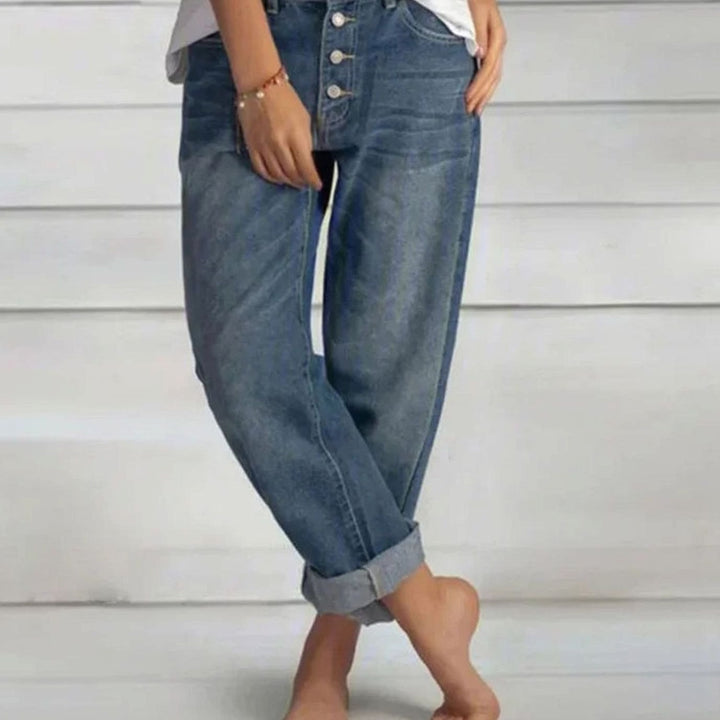 Damen Relaxed-Fit Jeans mit Knopfleiste und entspannter Passform - Blau