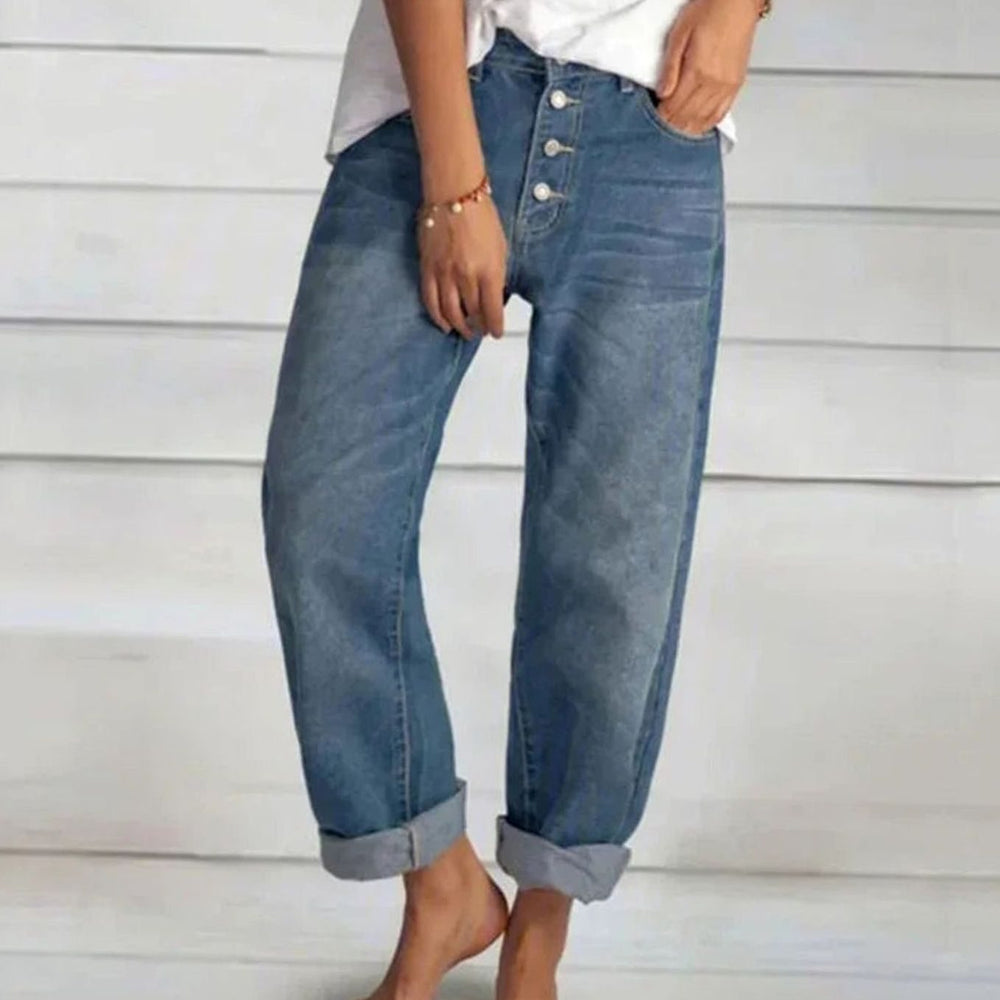 Damen Relaxed-Fit Jeans mit Knopfleiste und entspannter Passform